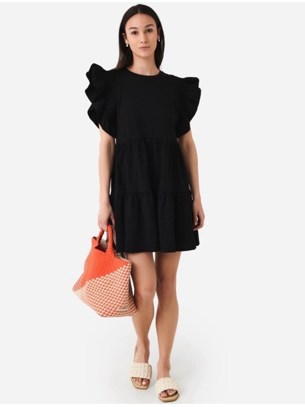 Tuckernuck English Factory Ruffled Babydoll Mini Dress Sz S Black Tiered Cotton